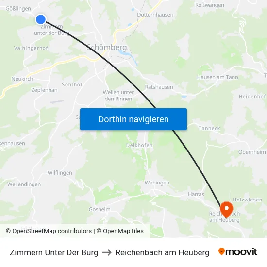 Zimmern Unter Der Burg to Reichenbach am Heuberg map