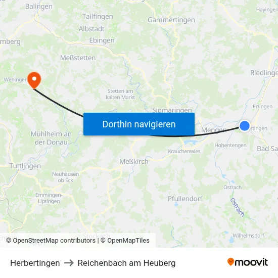 Herbertingen to Reichenbach am Heuberg map