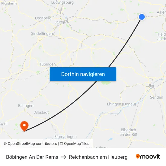 Böbingen An Der Rems to Reichenbach am Heuberg map