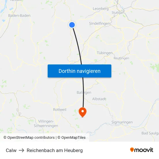 Calw to Reichenbach am Heuberg map