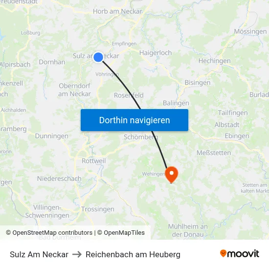 Sulz Am Neckar to Reichenbach am Heuberg map