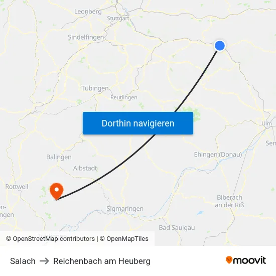 Salach to Reichenbach am Heuberg map