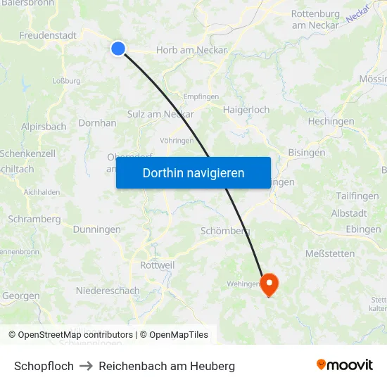 Schopfloch to Reichenbach am Heuberg map