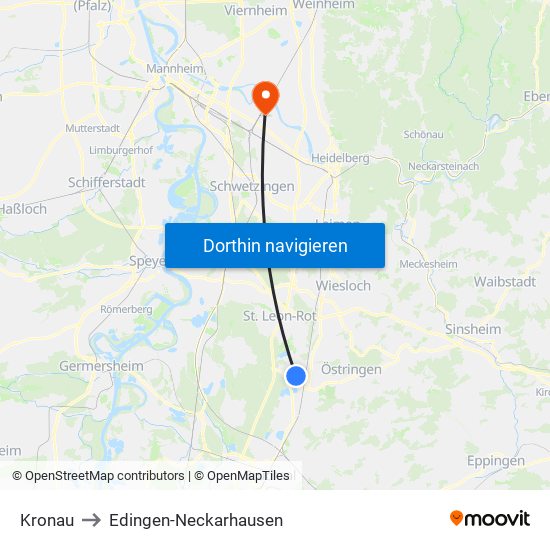 Kronau to Edingen-Neckarhausen map