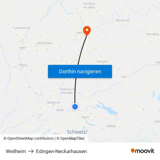 Weilheim to Edingen-Neckarhausen map