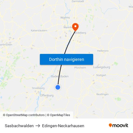 Sasbachwalden to Edingen-Neckarhausen map