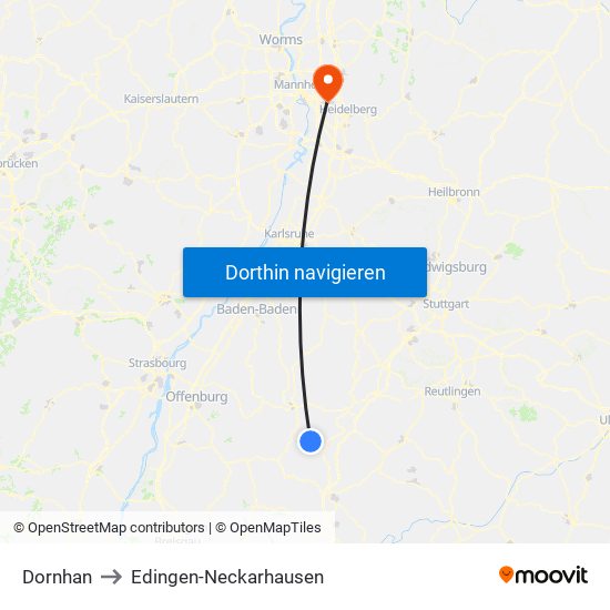Dornhan to Edingen-Neckarhausen map