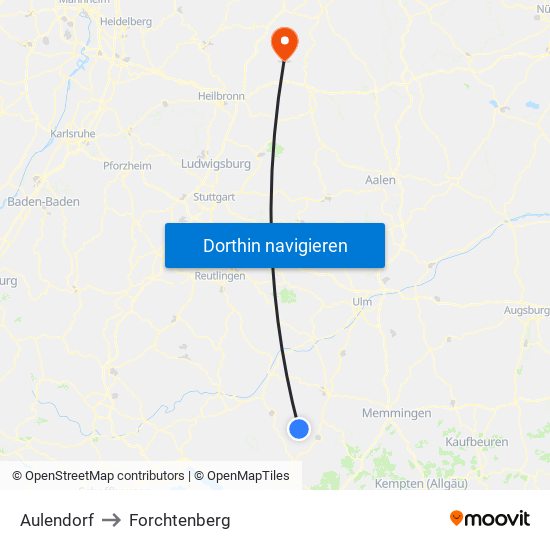 Aulendorf to Forchtenberg map