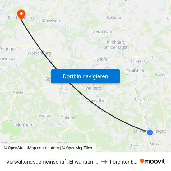 Verwaltungsgemeinschaft Ellwangen (Jagst) to Forchtenberg map