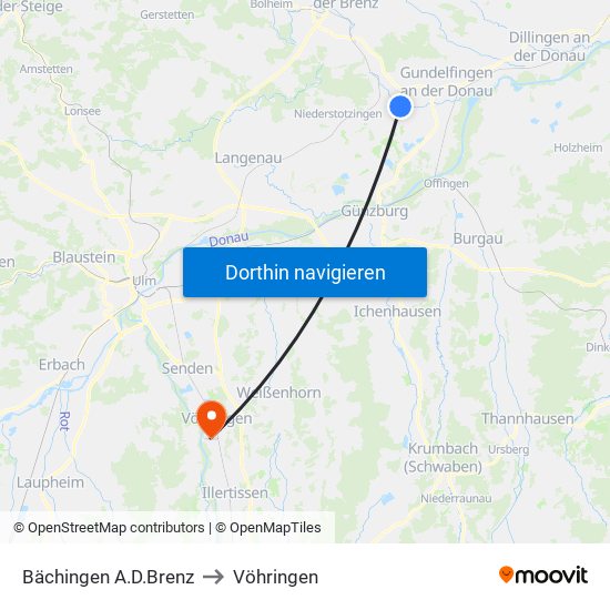 Bächingen A.D.Brenz to Vöhringen map