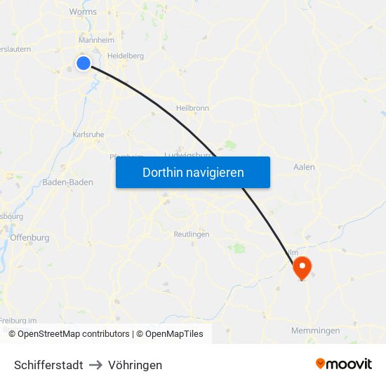 Schifferstadt to Vöhringen map