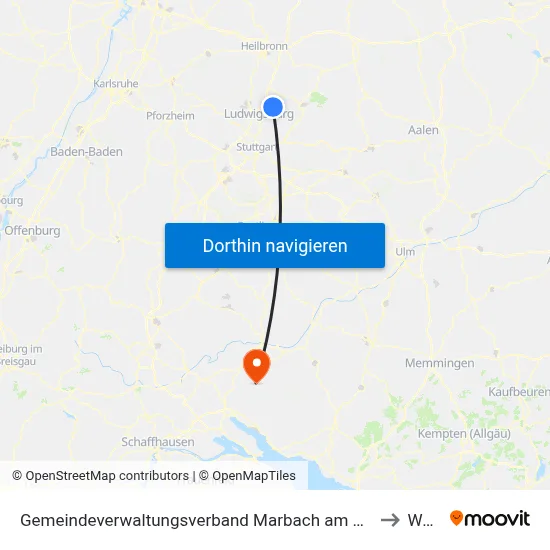 Gemeindeverwaltungsverband Marbach am Neckar to Wald map