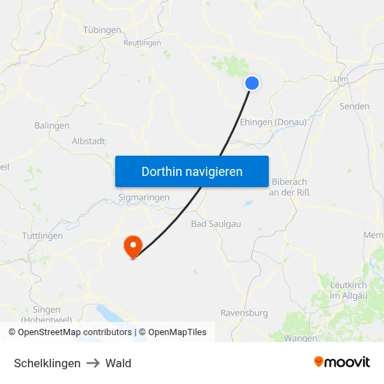 Schelklingen to Wald map