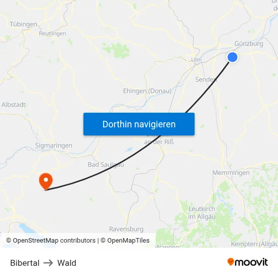 Bibertal to Wald map
