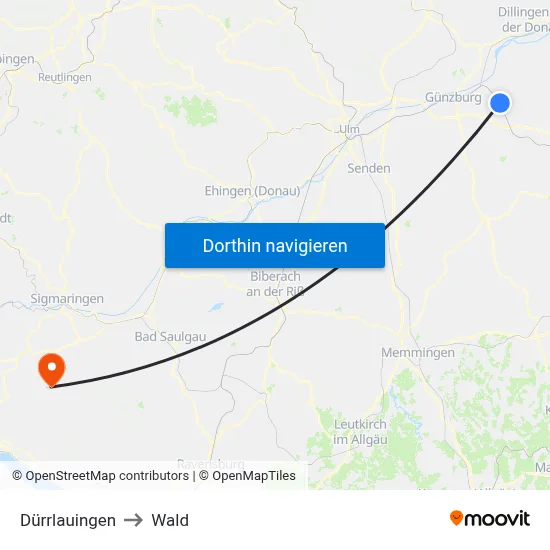 Dürrlauingen to Wald map