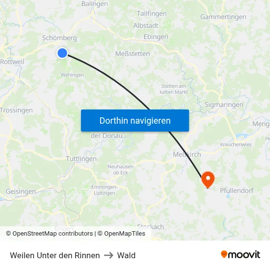 Weilen Unter den Rinnen to Wald map