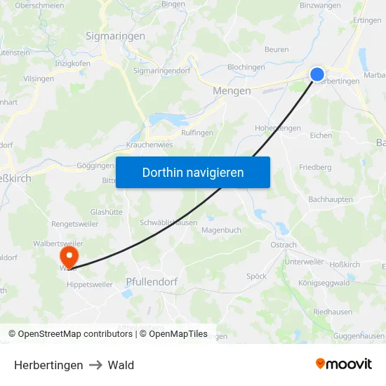 Herbertingen to Wald map