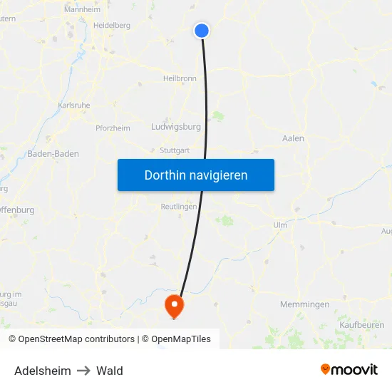 Adelsheim to Wald map