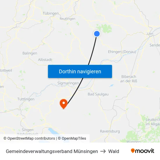 Gemeindeverwaltungsverband Münsingen to Wald map