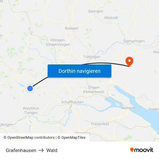 Grafenhausen to Wald map