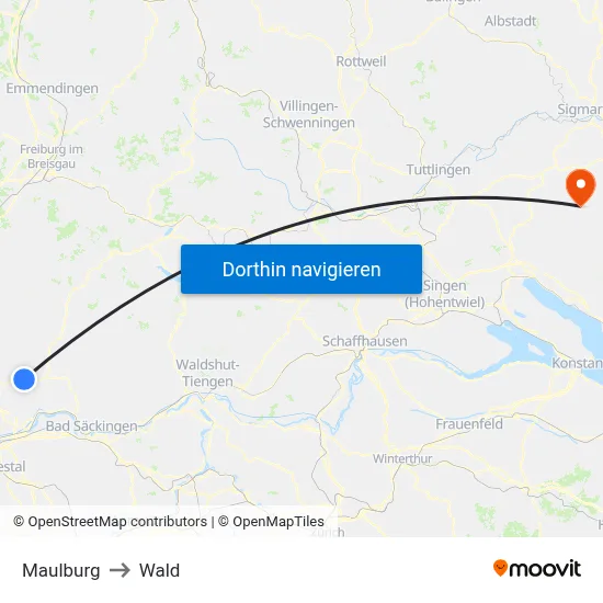Maulburg to Wald map