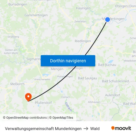 Verwaltungsgemeinschaft Munderkingen to Wald map