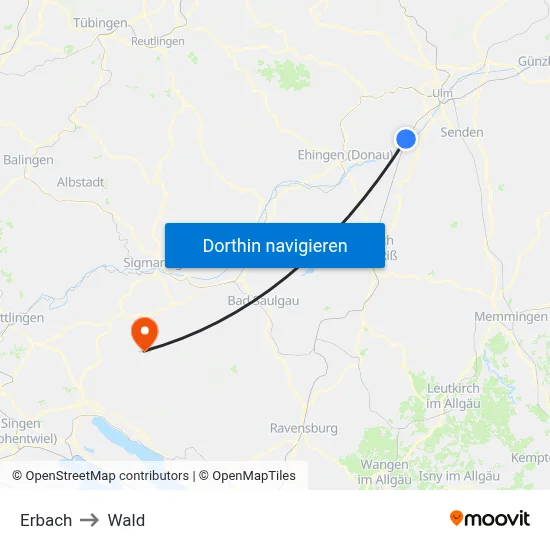 Erbach to Wald map