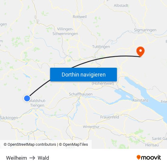 Weilheim to Wald map