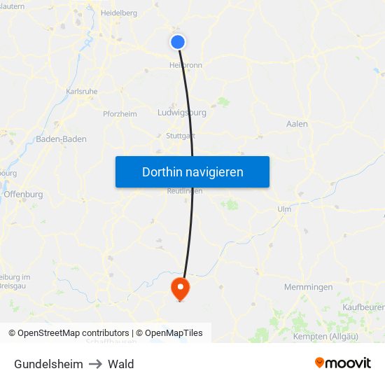 Gundelsheim to Wald map