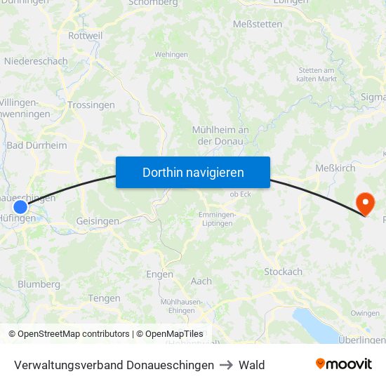 Verwaltungsverband Donaueschingen to Wald map