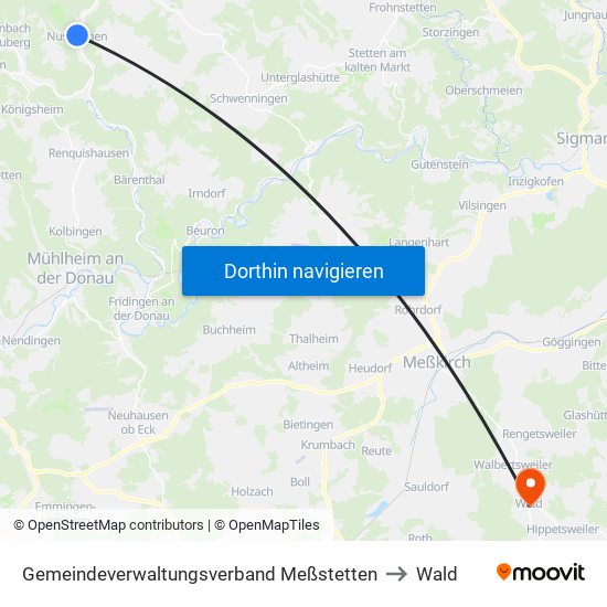 Gemeindeverwaltungsverband Meßstetten to Wald map