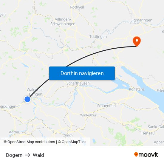 Dogern to Wald map