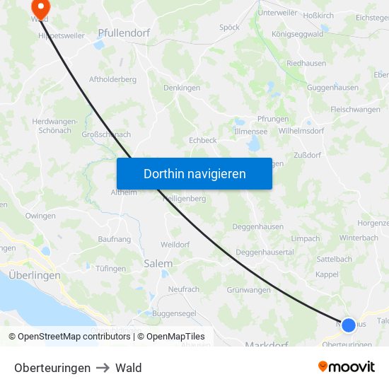 Oberteuringen to Wald map