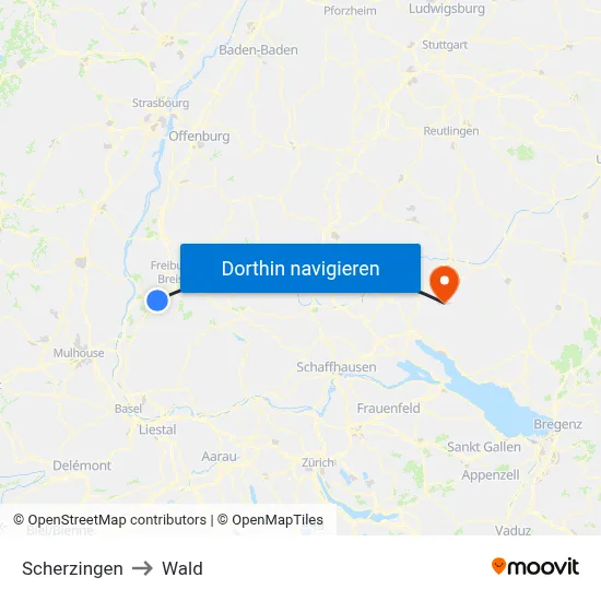 Scherzingen to Wald map