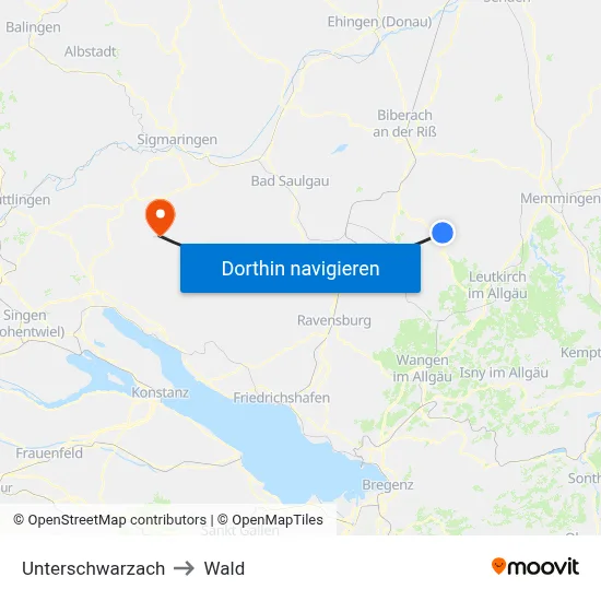 Unterschwarzach to Wald map