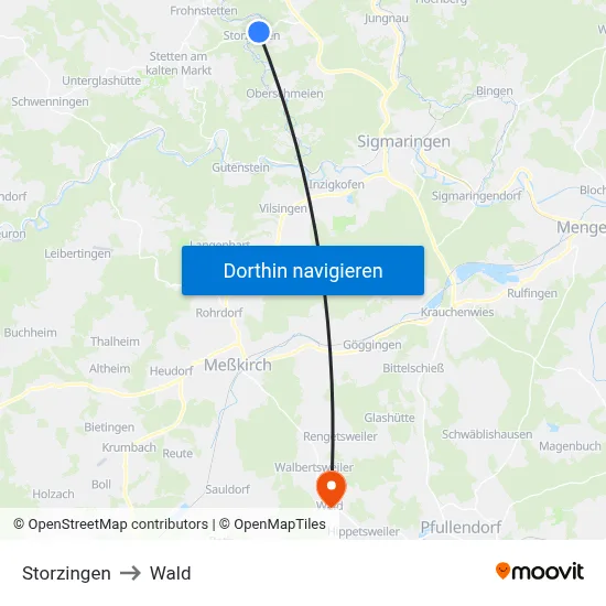 Storzingen to Wald map
