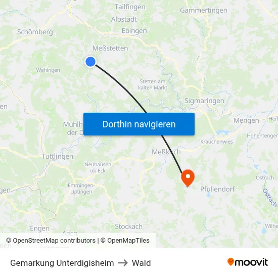 Gemarkung Unterdigisheim to Wald map