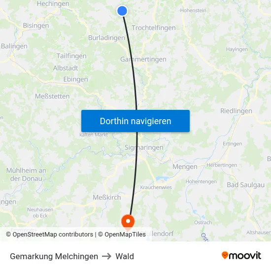 Gemarkung Melchingen to Wald map