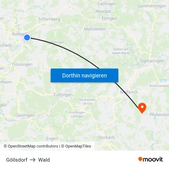 Göllsdorf to Wald map