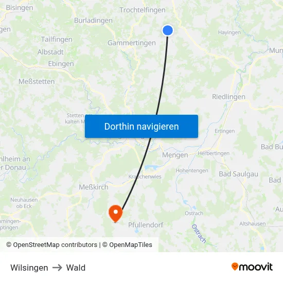 Wilsingen to Wald map