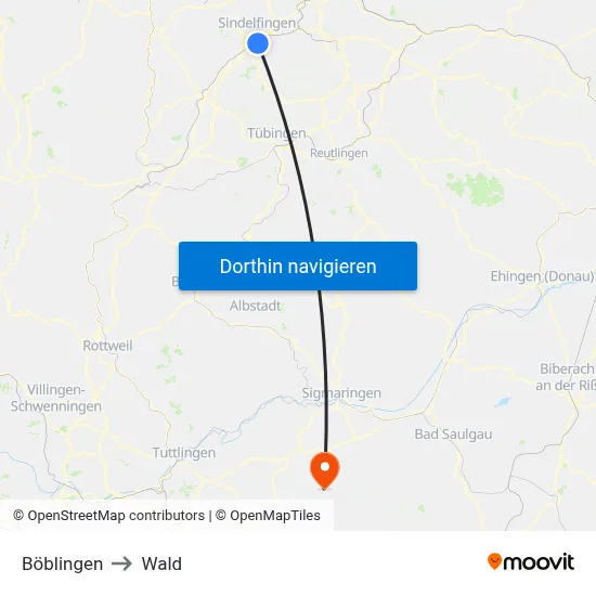 Böblingen to Wald map