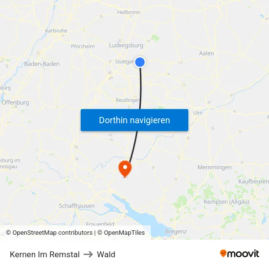 Kernen Im Remstal to Wald map