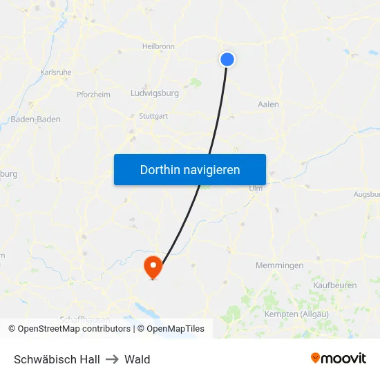 Schwäbisch Hall to Wald map