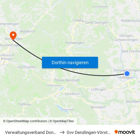 Verwaltungsverband Donaueschingen to Gvv Denzlingen-Vörstetten-Reute map
