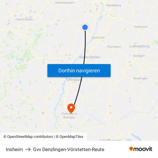 Insheim to Gvv Denzlingen-Vörstetten-Reute map