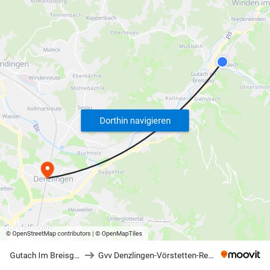 Gutach Im Breisgau to Gvv Denzlingen-Vörstetten-Reute map