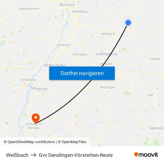 Weißbach to Gvv Denzlingen-Vörstetten-Reute map