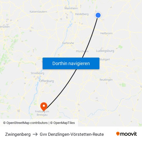 Zwingenberg to Gvv Denzlingen-Vörstetten-Reute map