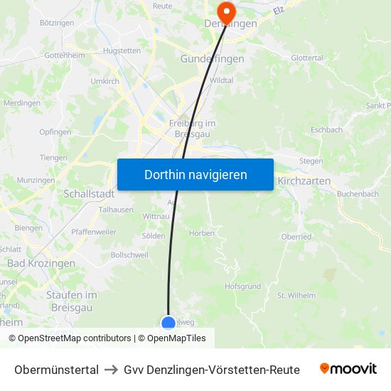 Obermünstertal to Gvv Denzlingen-Vörstetten-Reute map