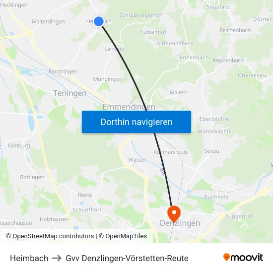 Heimbach to Gvv Denzlingen-Vörstetten-Reute map